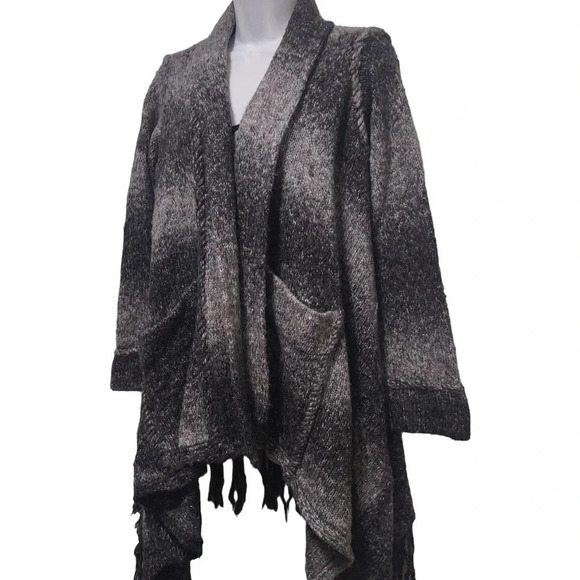 LIne Wool Blend Poncho Open Cardigan With Tassles Sweater Coat - Picture 6 of 10